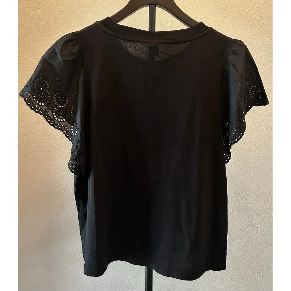 Old Navy Black Eyelet Flutter Sleeve Top NWT Medium Feminine Cottagecore